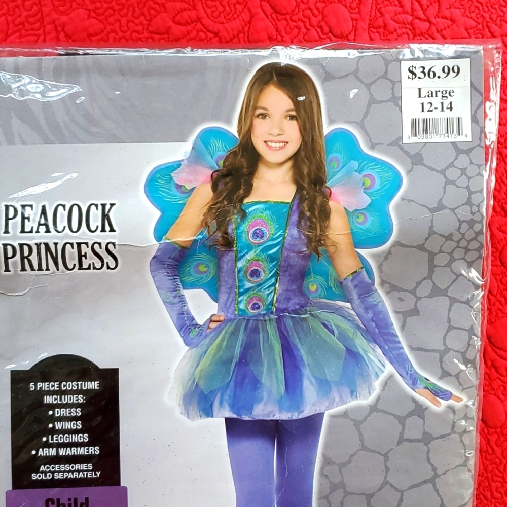 Peacock princess barbie large 12 14 child large halloween costume animal bird